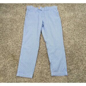 Brooks Brothers Seersucker Pants Men 36x30 Milano Fit Slim Flat Front Blue White